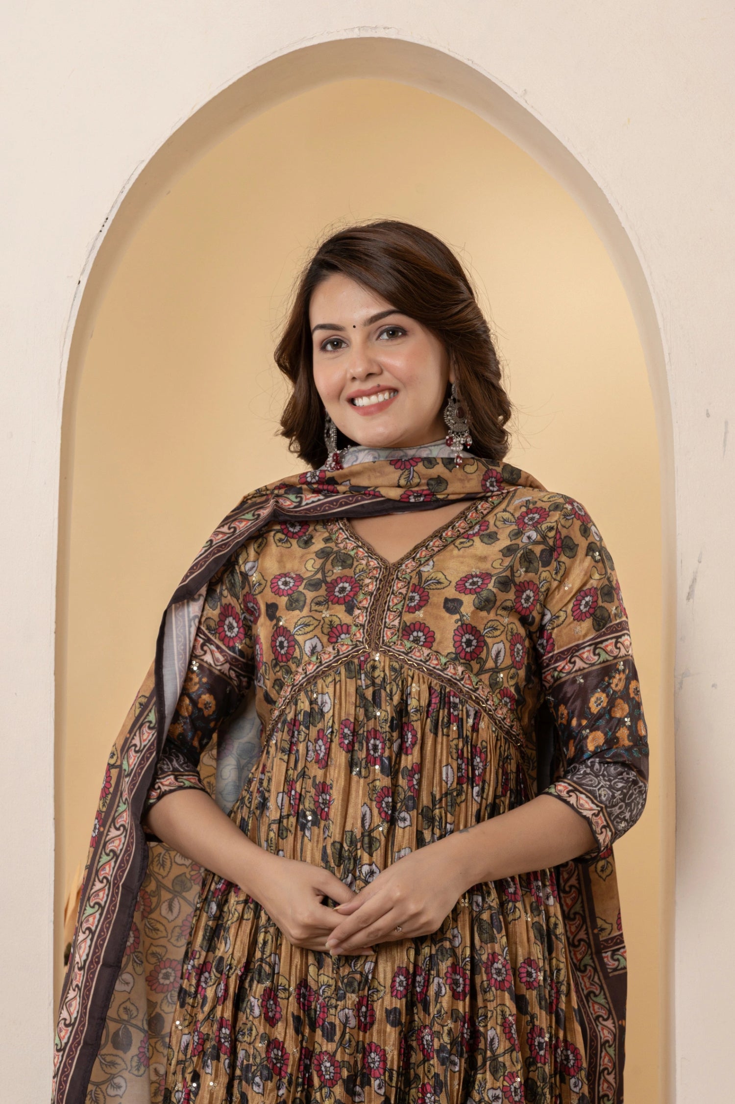 Festive Mustard Anarkali with Sequin & Embroidery