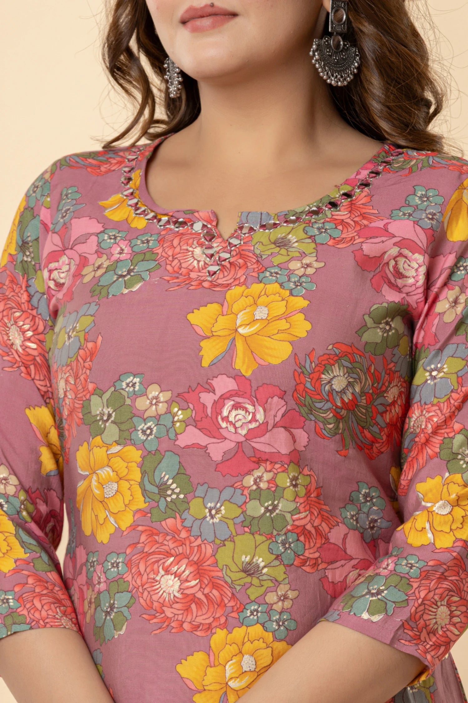 Vibrant Floral Muslin Suit with Embroidered Organza Dupatta