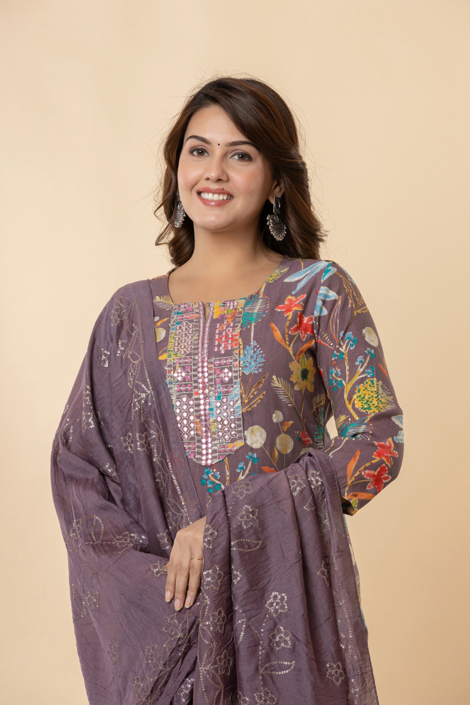 Festive Chanderi Silk Suit in Smoky Lilac