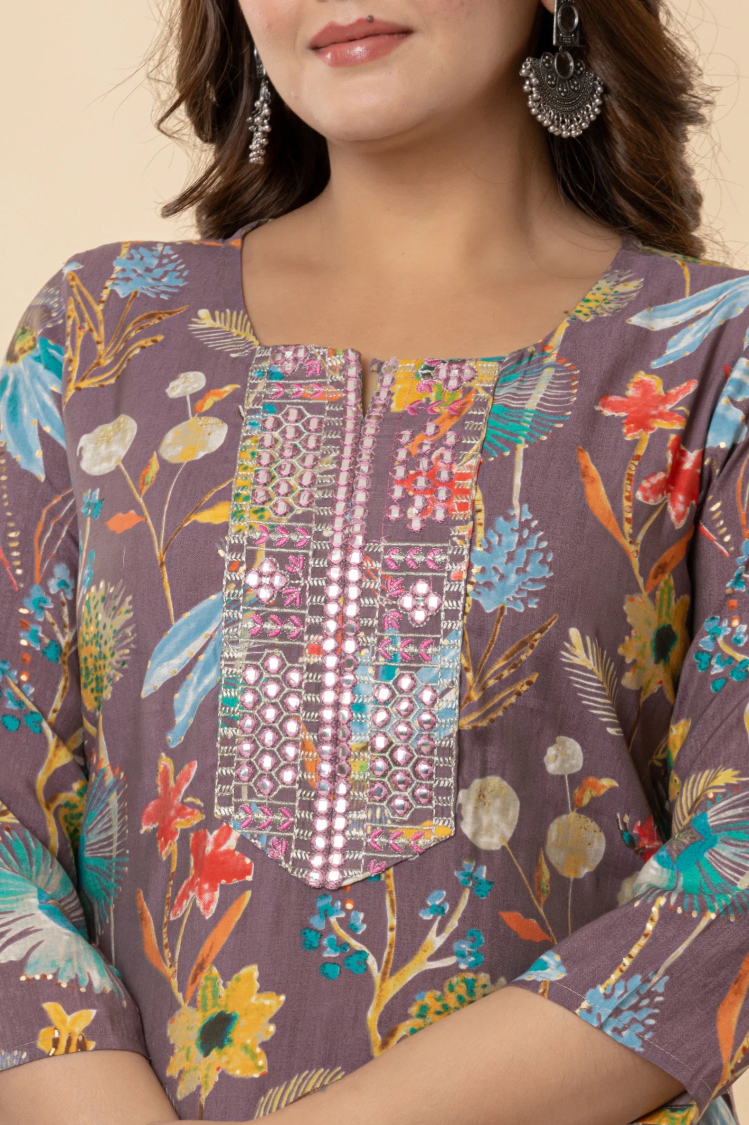 Festive Chanderi Silk Suit in Smoky Lilac