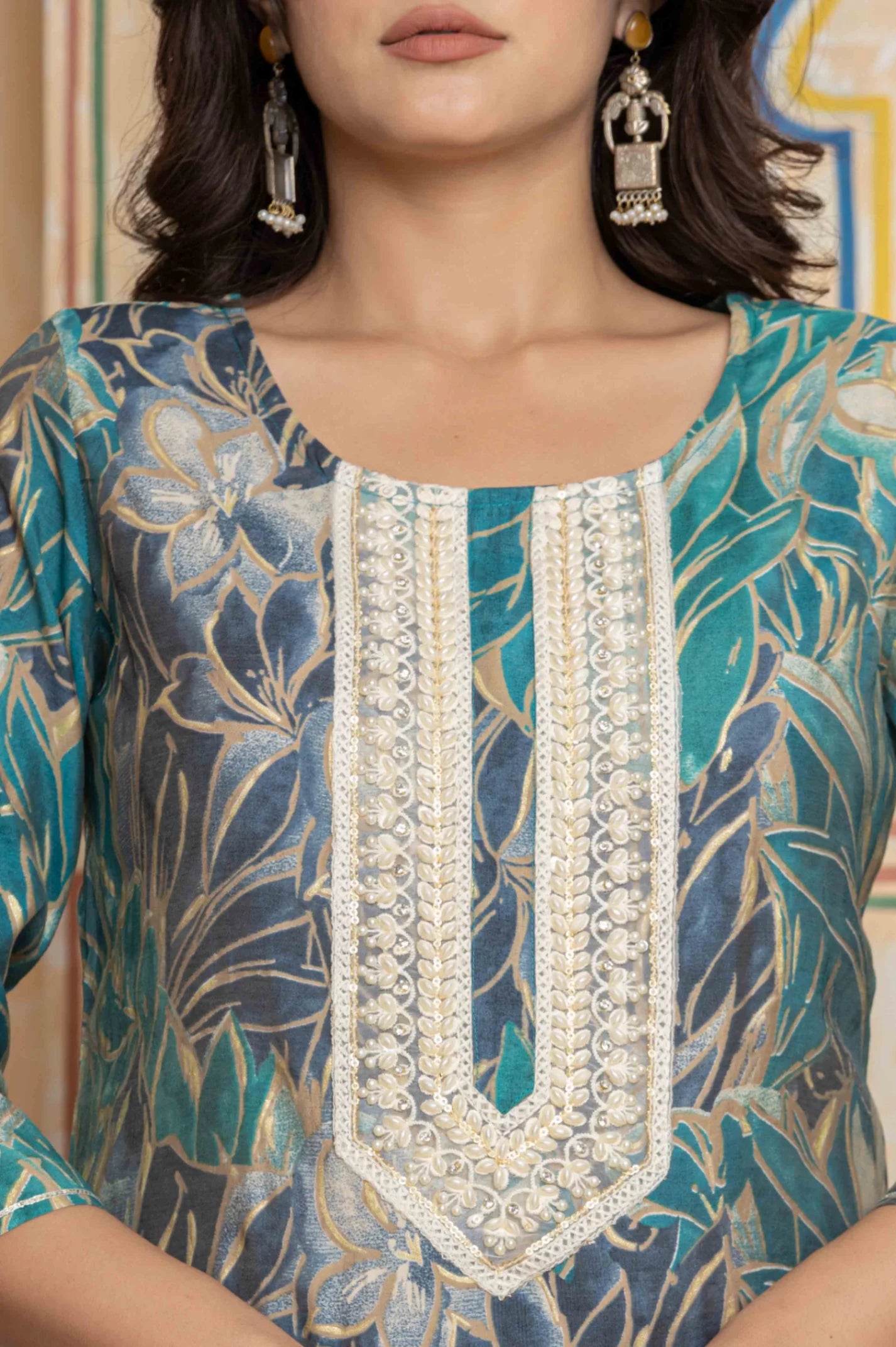 The Navra Floral Printed Gotta Patti Chanderi Silk Kurta With Skirt & Dupatta