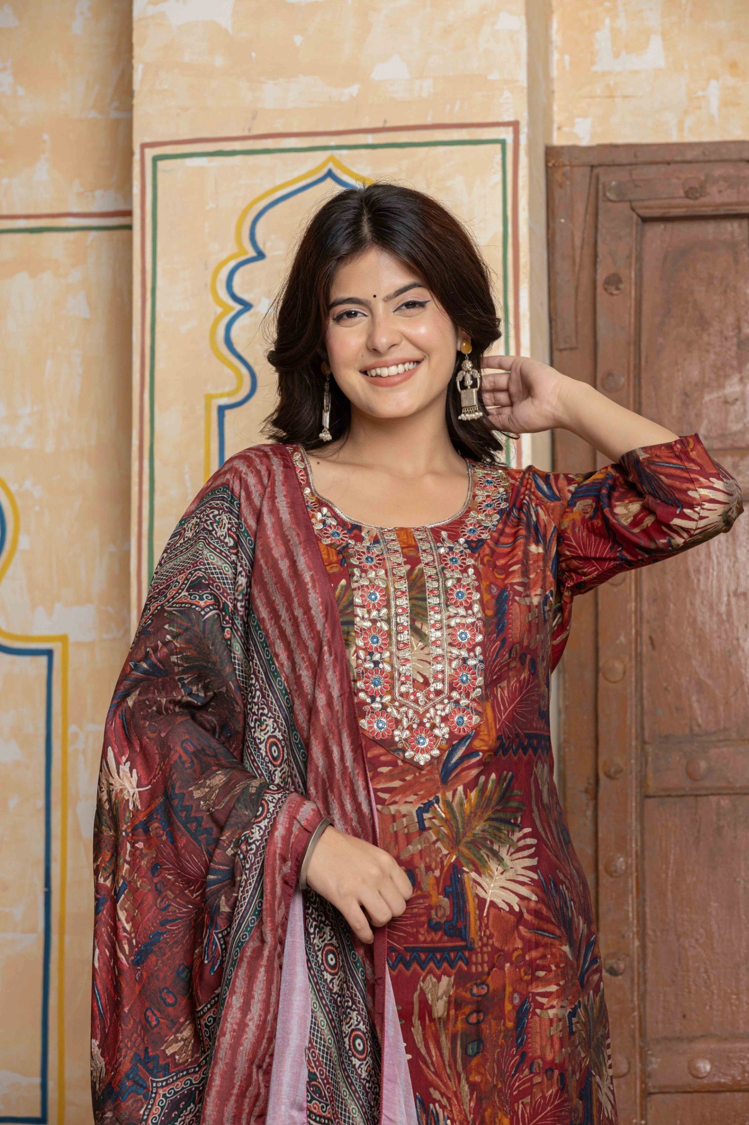 Rust Chanderi Suit with Zari & Bead Embroidery