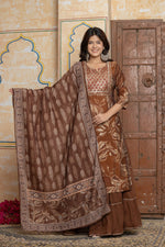 Brown Chanderi Silk Kurta & Skirt Set | Embroidered Festive Skirt Suit