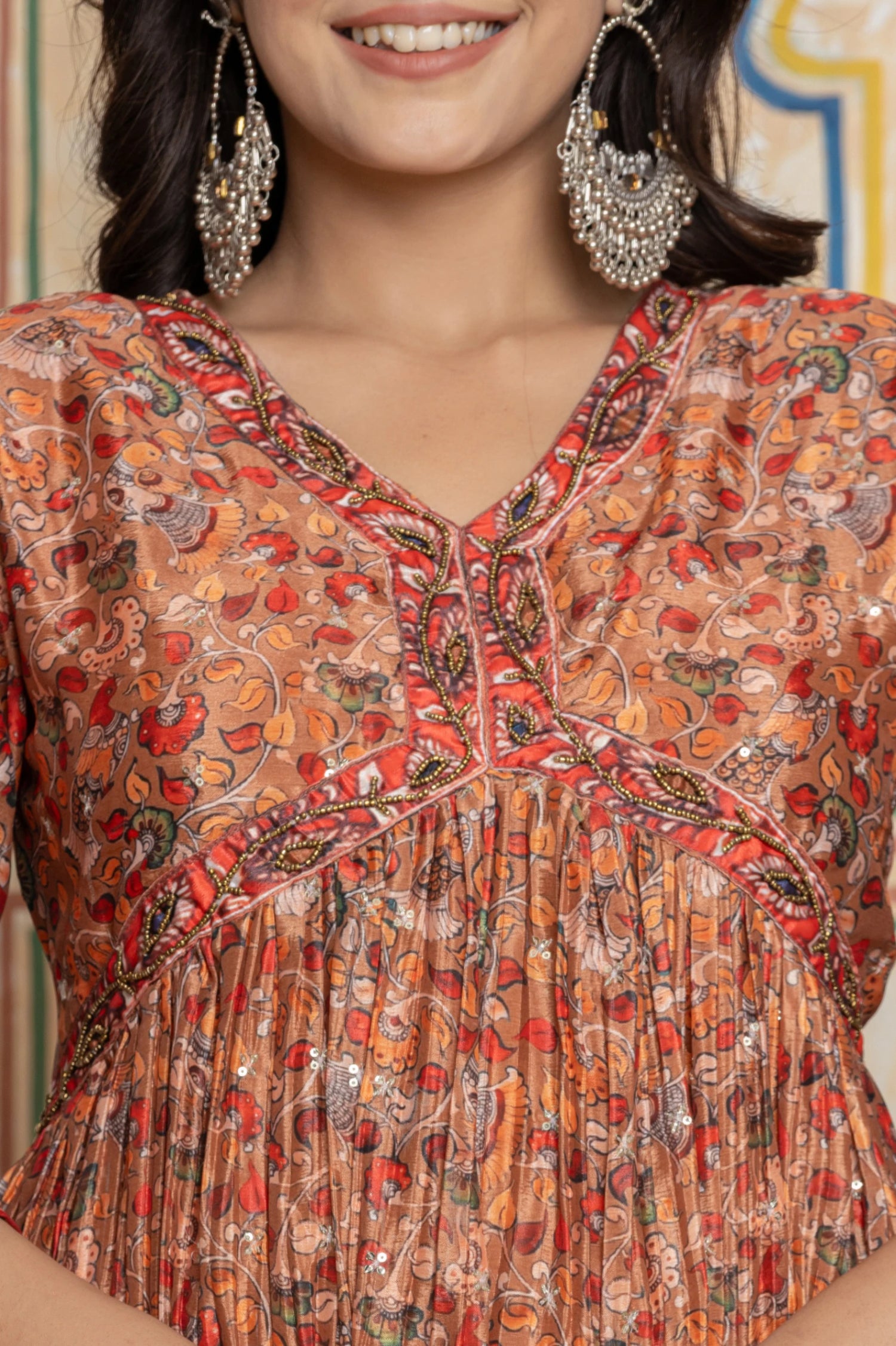 Embroidered Anarkali with Peacock Print Dupatta