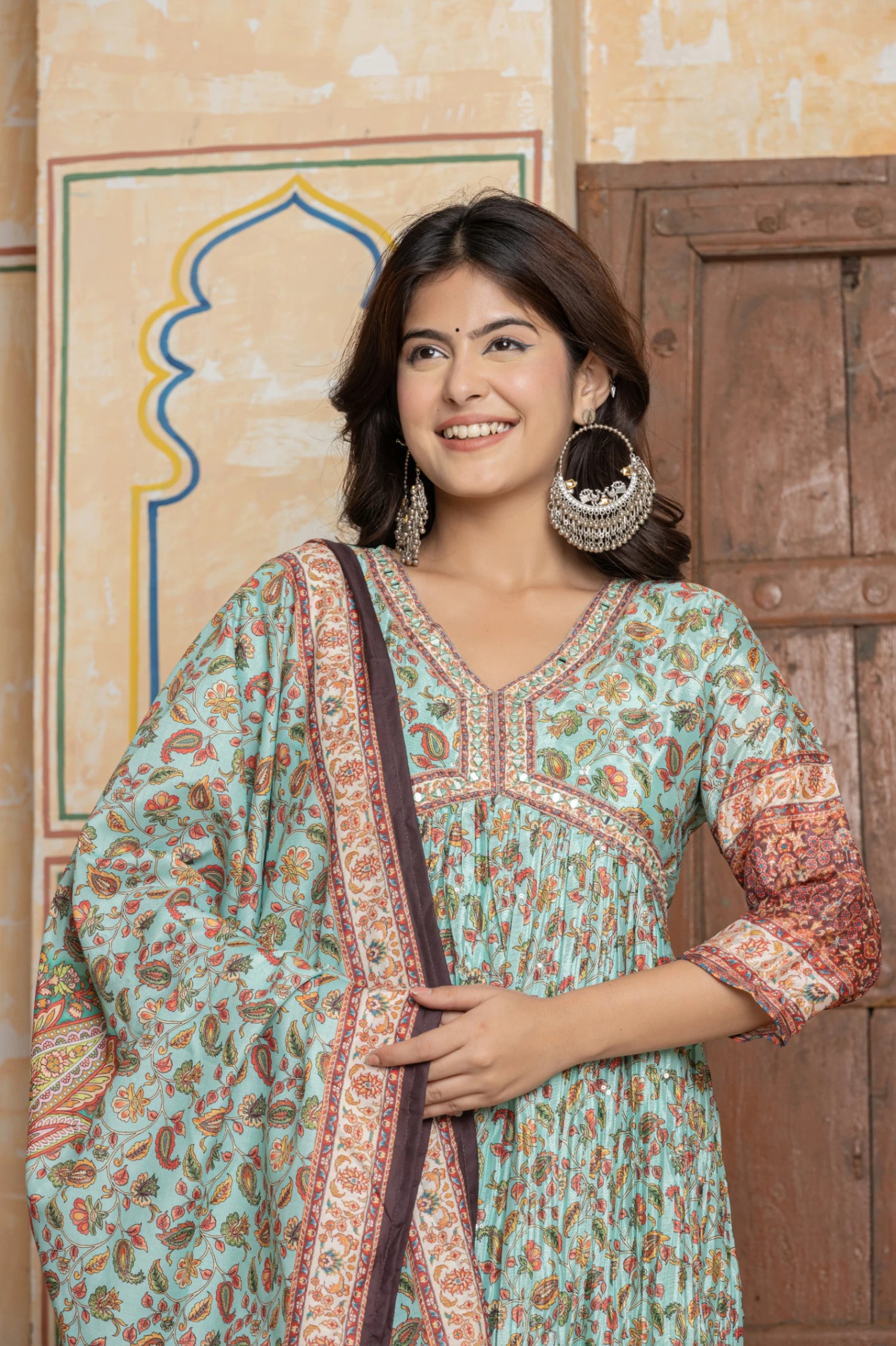 Kalamkari Inspired Chinnon Anarkali set