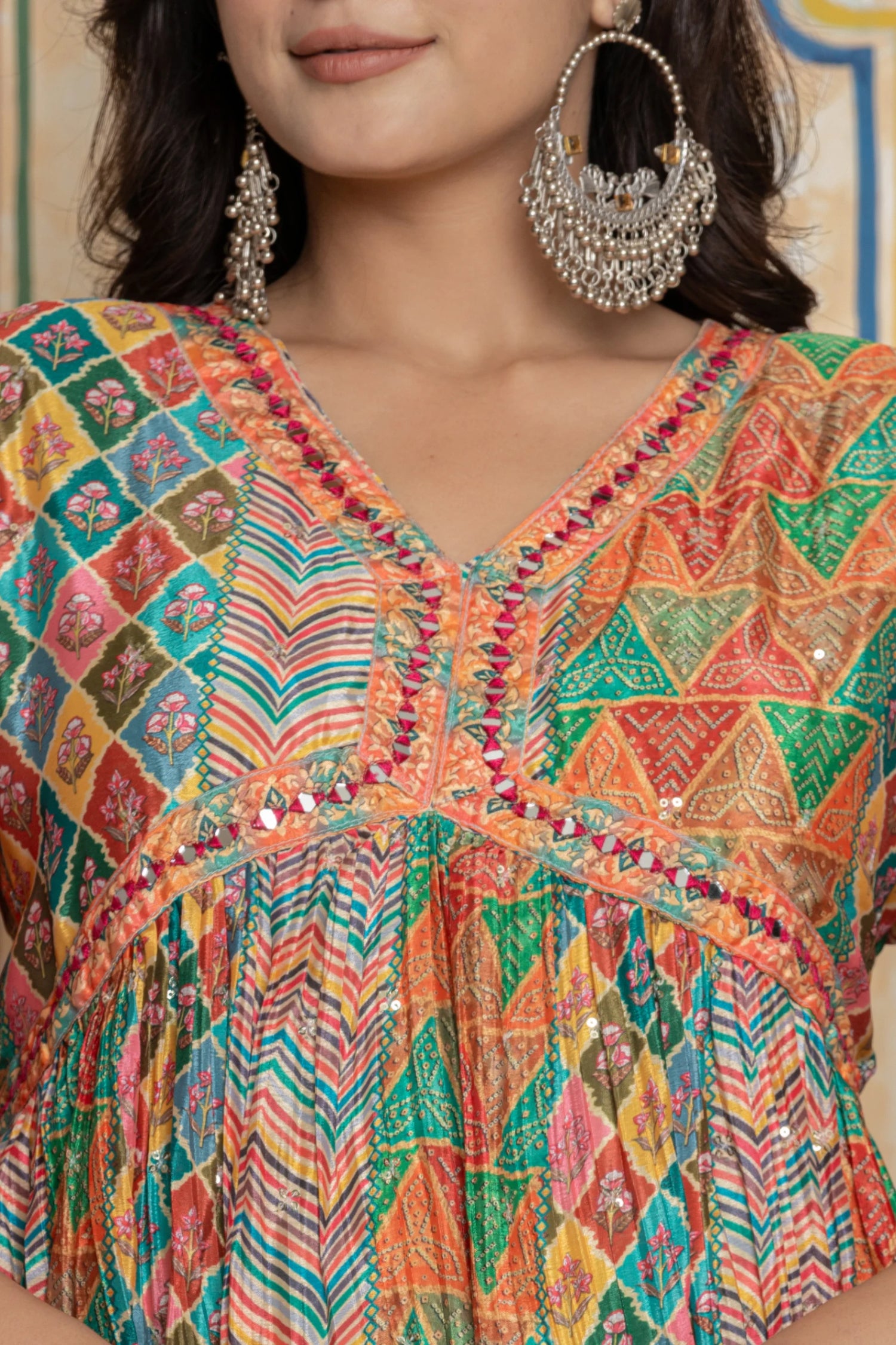 Embroidered Anarkali Suit with Leheriya Print Dupatta