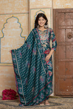 Rama Green Chanderi Suit with Gota Patti Yoke