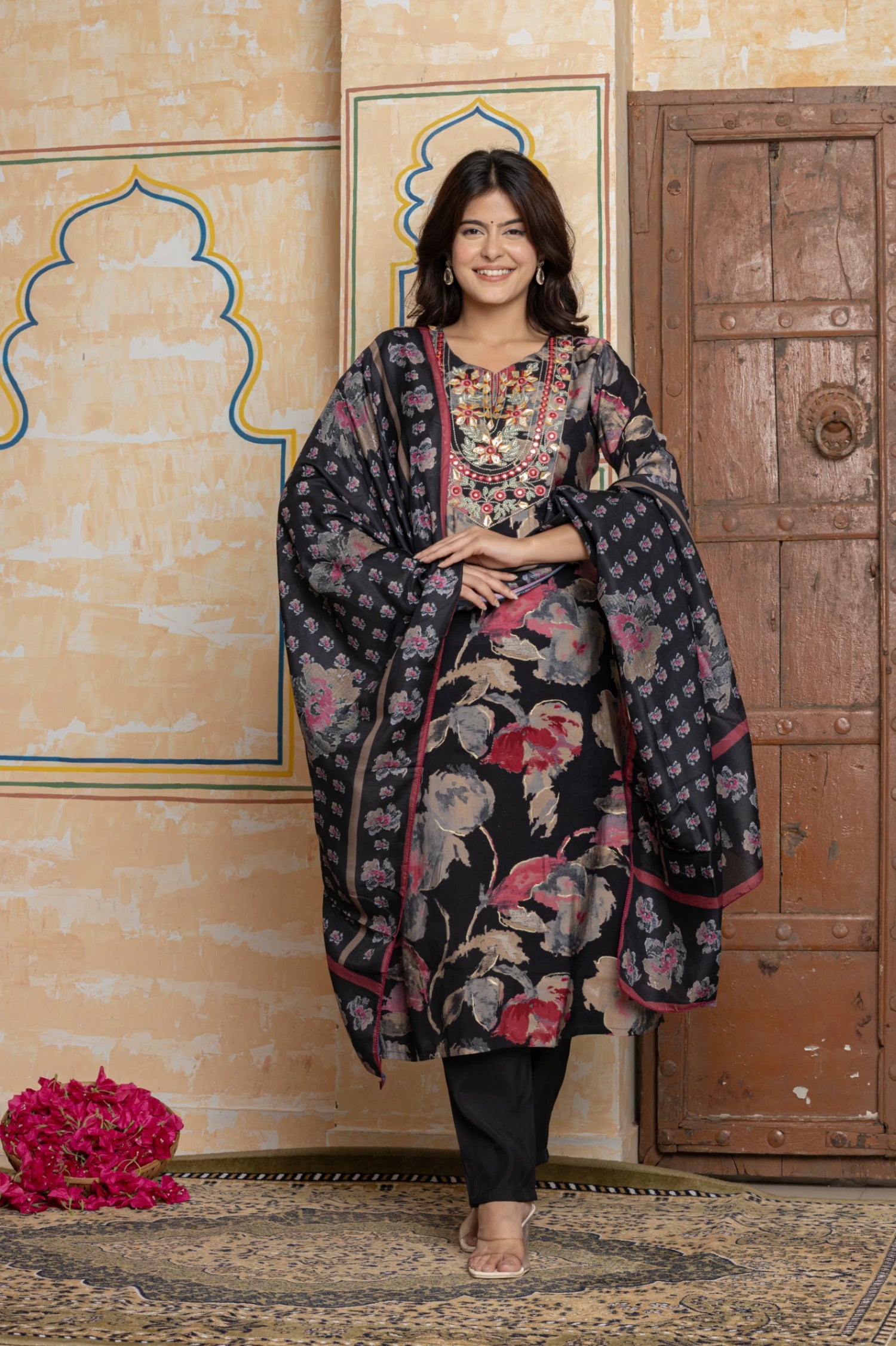 Black Chanderi Suit with Gota Patti & Embroidery