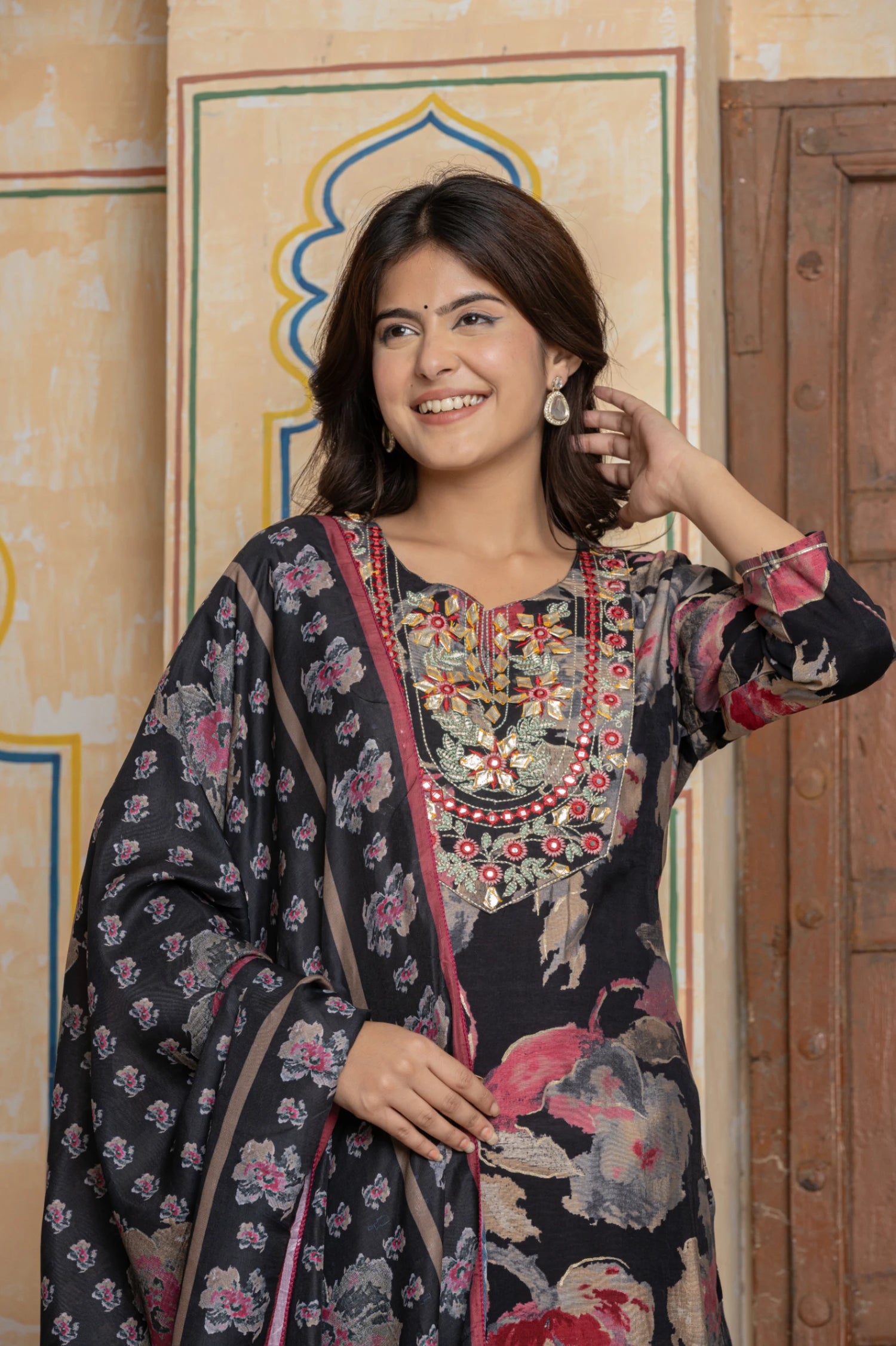 Black Chanderi Suit with Gota Patti & Embroidery