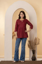 Maroon Gold Rogan Work Viscose Rayon Top/Tunic 2