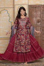 Maroon Embroidered Chanderi Silk Kurta & Skirt Set | Festive Sharara Suit