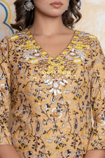 The Navra Mustard & Maroon Printed Cotton Kurta Set with Embroidery & Dupatta