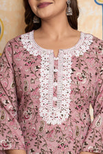 The Navra Rose Pink Floral Kurta Set with Festive Embroidery