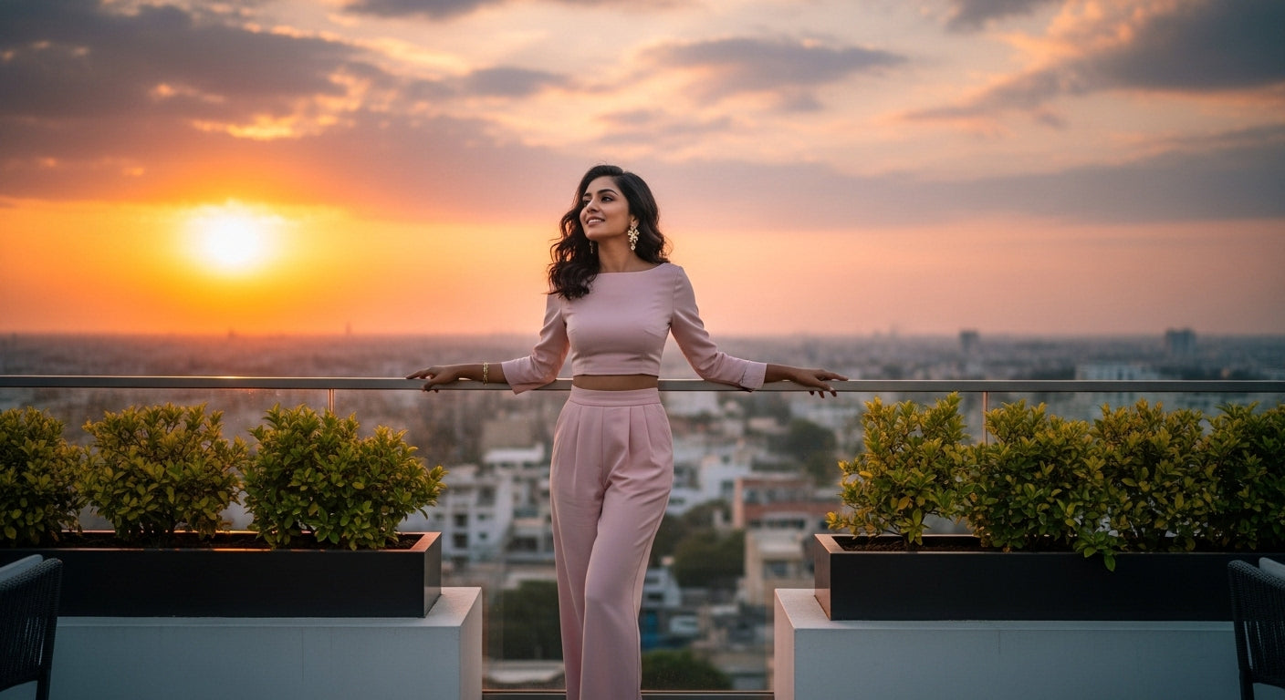 Blush pink ethnic outfit representing romance and feminine strength