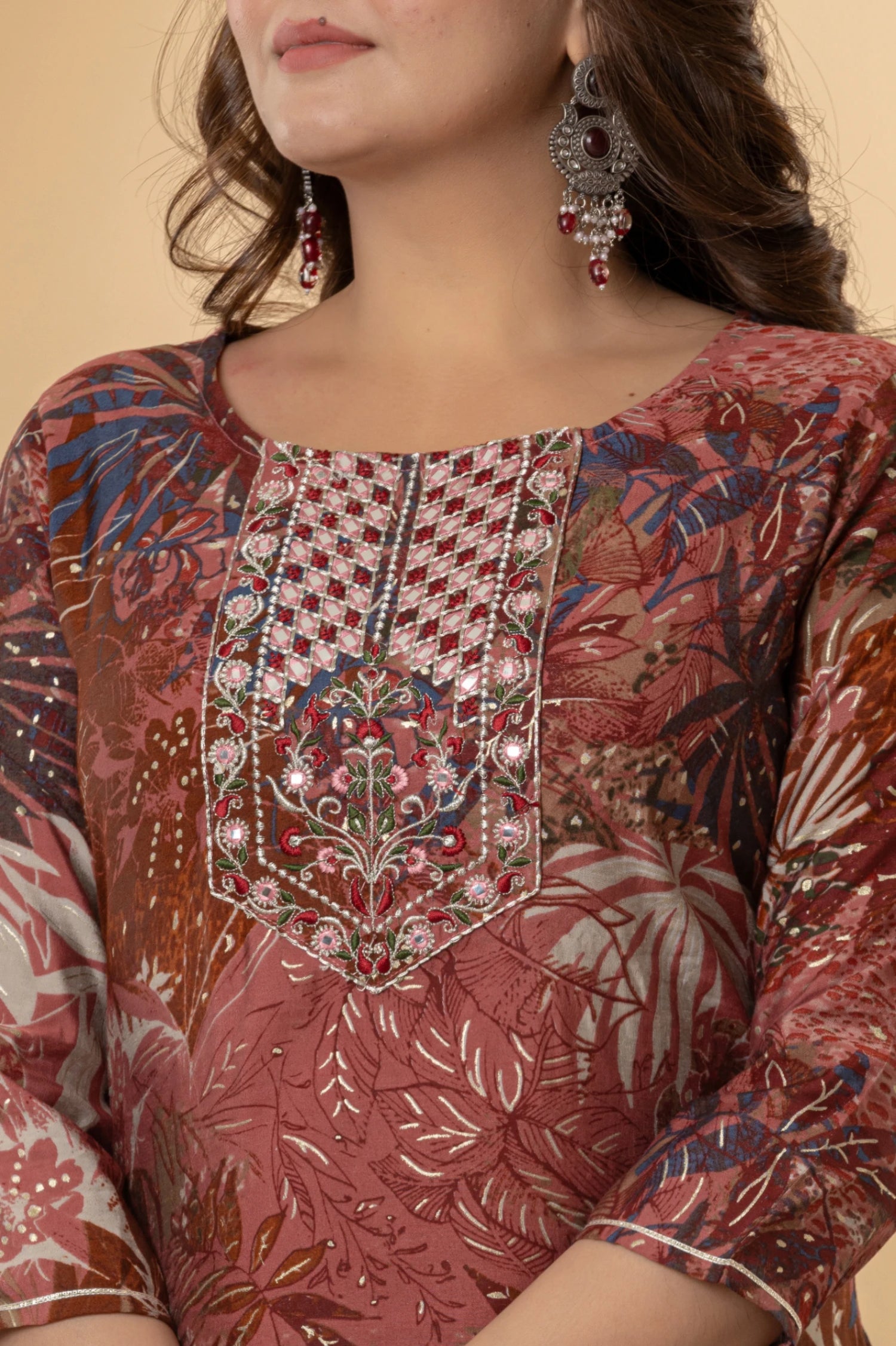 Festive Maroon Sharara Suit with Embroidered Yoke