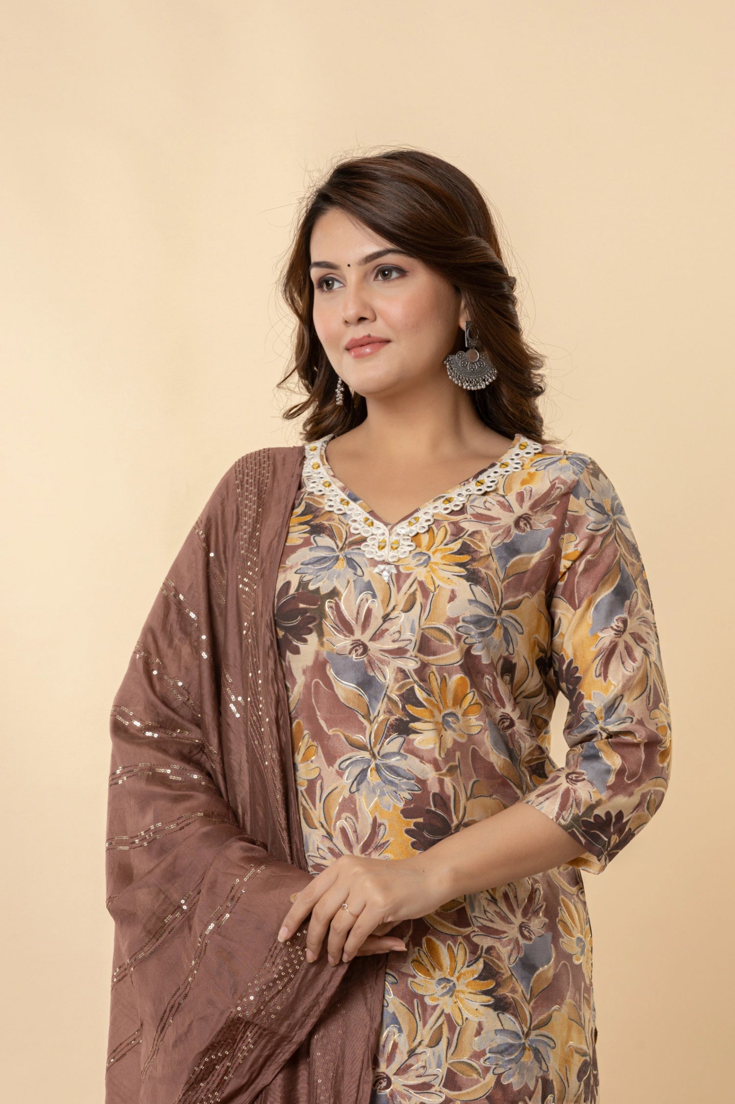 Royal Purple Chanderi Suit Set with Mirror Work