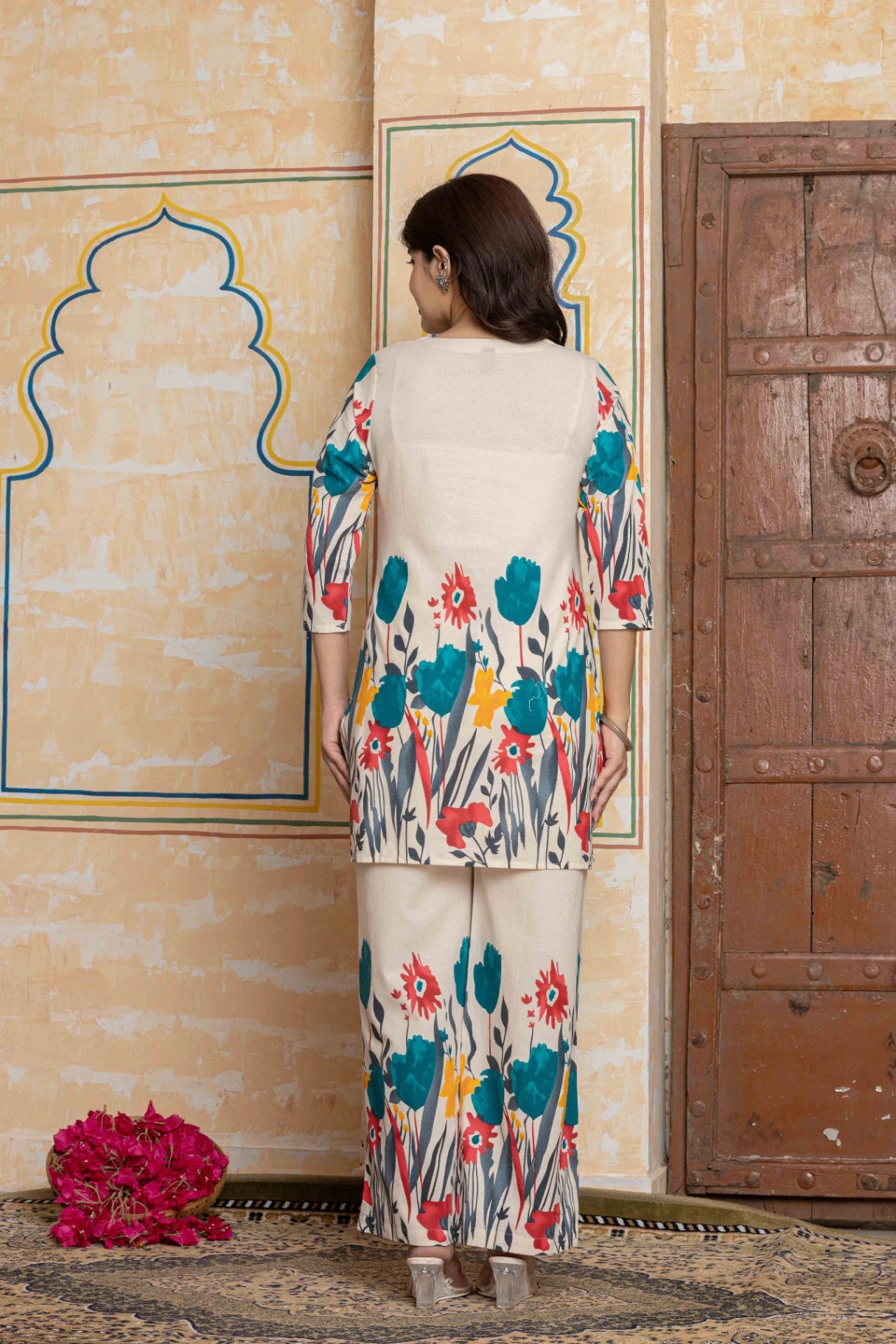 Vivid Floral Art Co-ord Set | Hand-Embroidered Cotton Flex