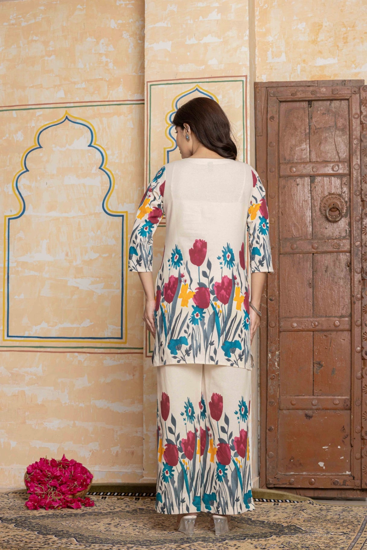 Floral Art Print Co-ord Set | Hand-Embroidered Cotton Flex