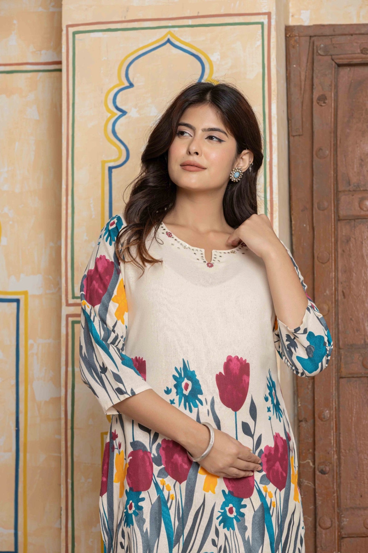 Floral Art Print Co-ord Set | Hand-Embroidered Cotton Flex