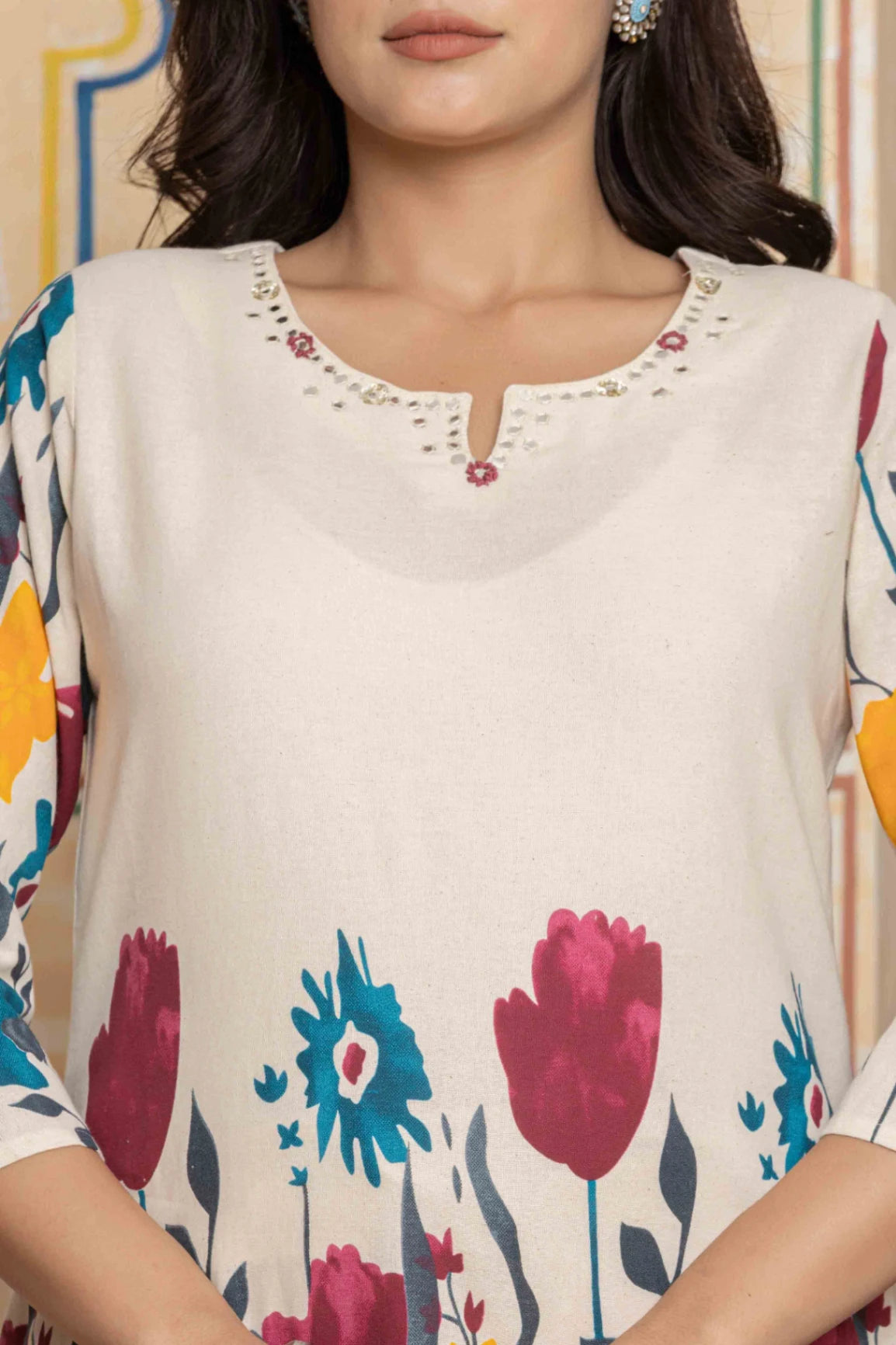 Floral Art Print Co-ord Set | Hand-Embroidered Cotton Flex