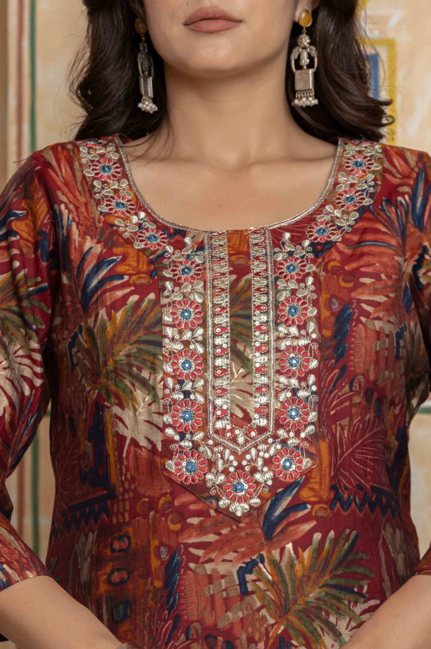 Rust Chanderi Suit with Zari & Bead Embroidery