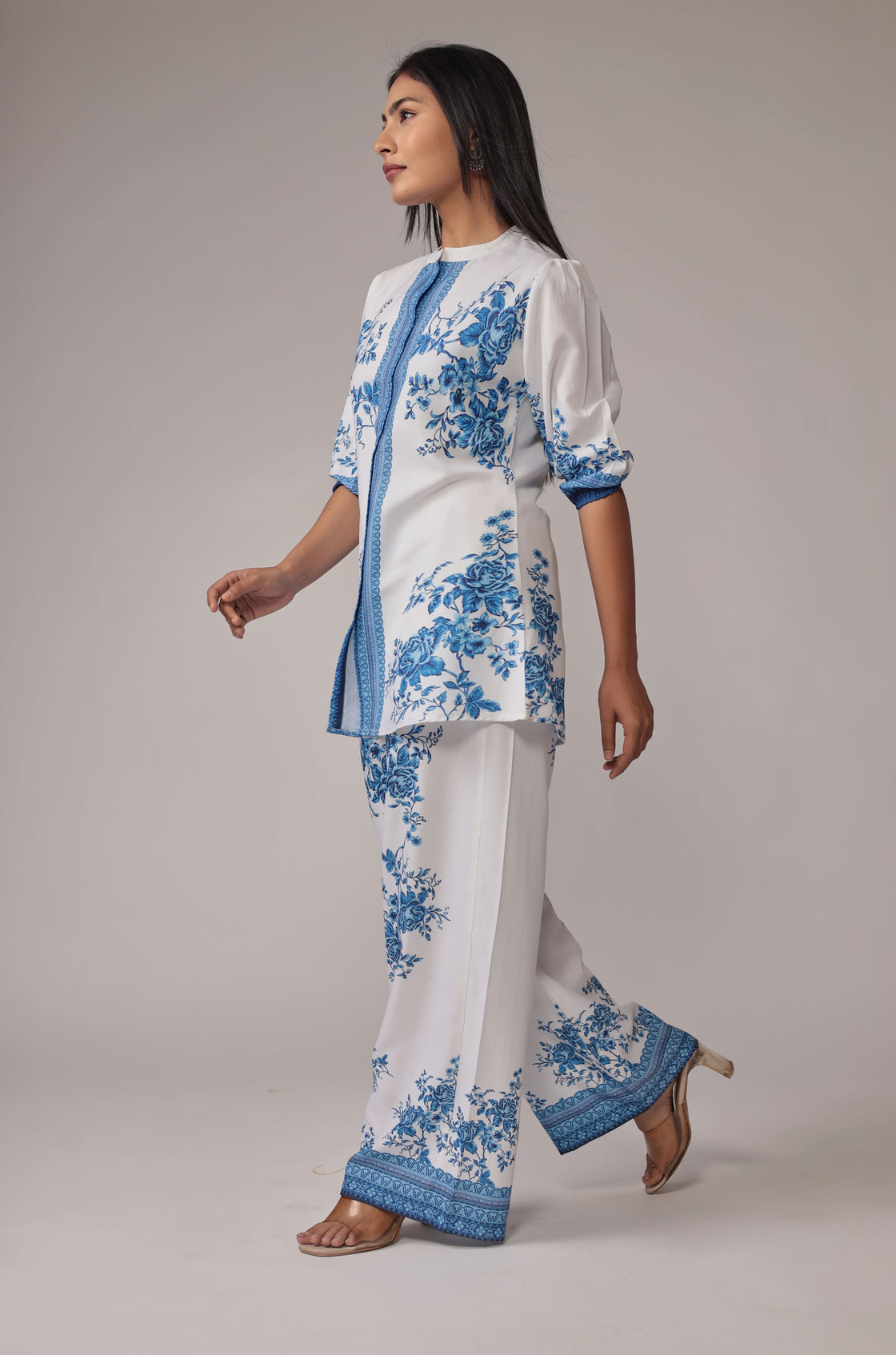 Elegant White with Royal blue Digital Print Co-ord Set