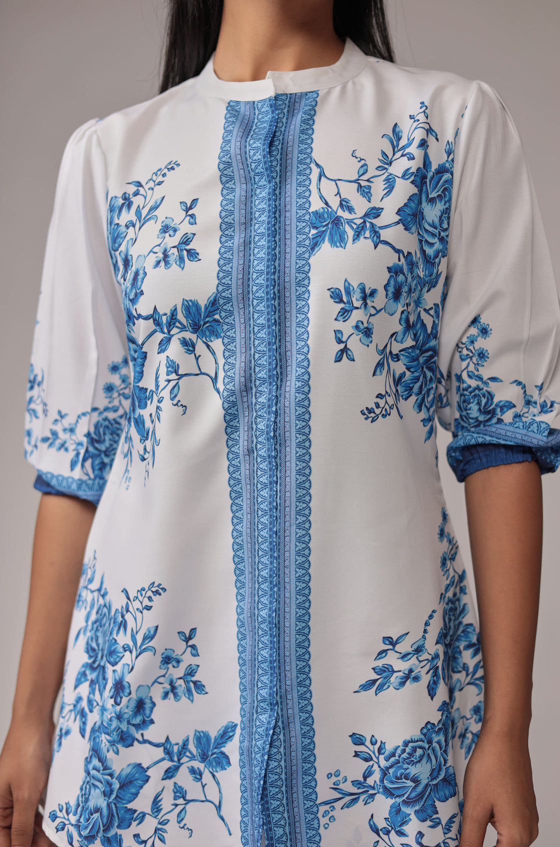 Elegant White with Royal blue Digital Print Co-ord Set