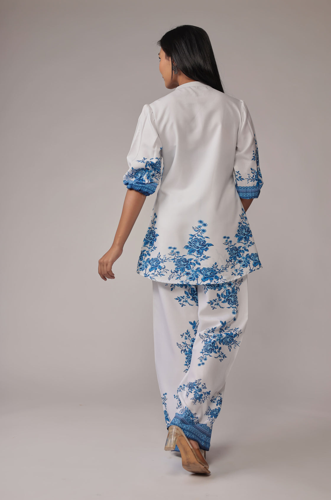 Elegant White with Royal blue Digital Print Co-ord Set