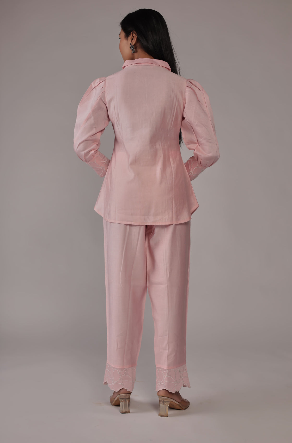 Classy and Stylish Pink Co-ord Set Detailed with Creative Work