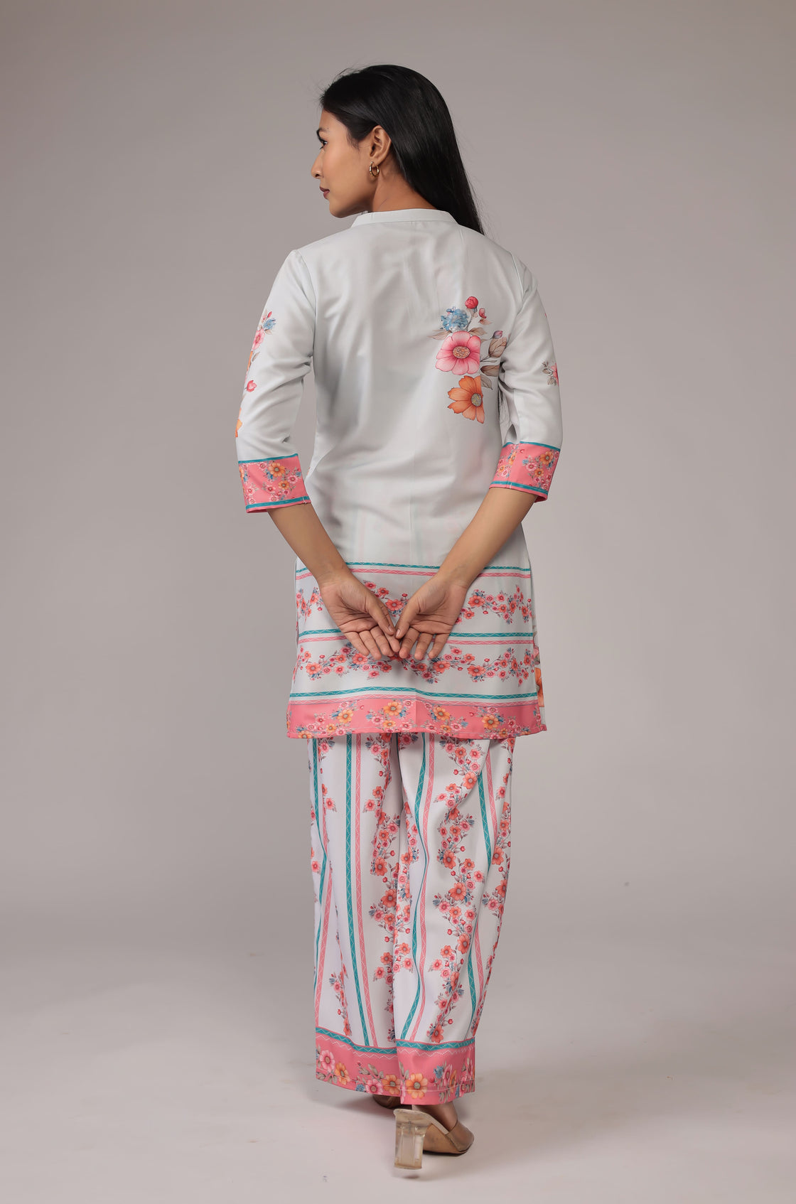 Beautiful Light Grey Digital Print Cord Set