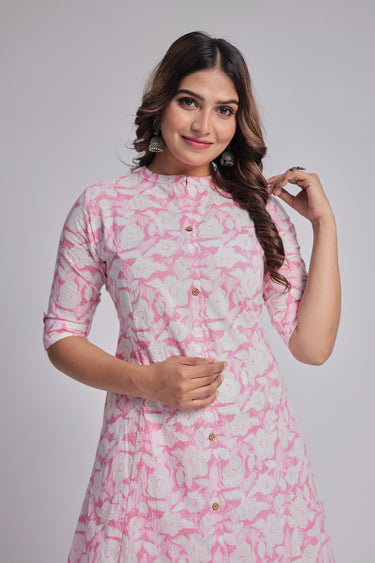 Women's Pink Princess cut Printed kurta and pant