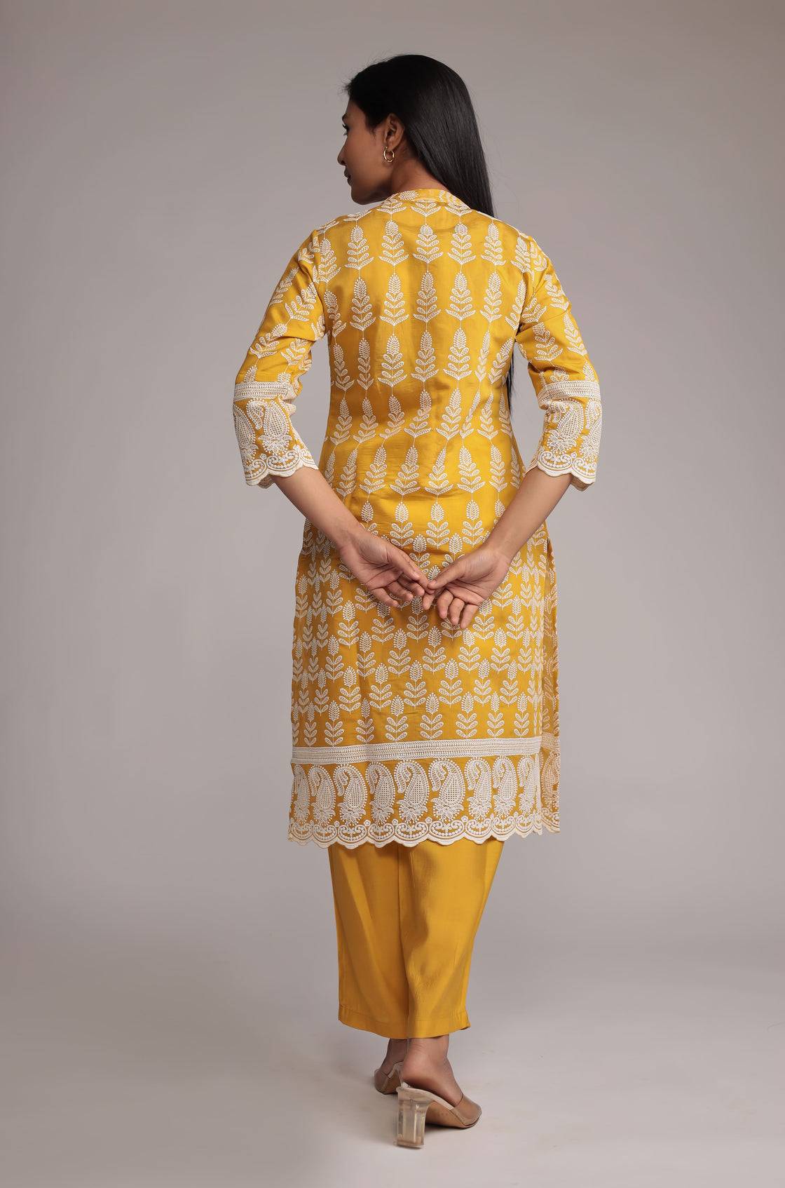 Yellow Kurta Pant Set Detailed with Allover Embroidery On Kurta