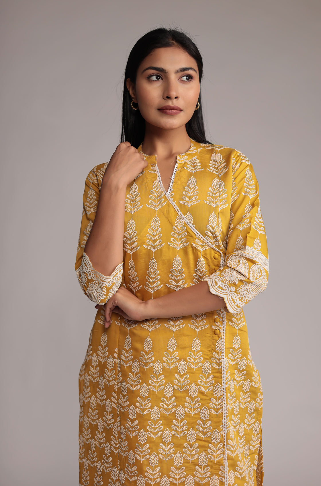 Yellow Kurta Pant Set Detailed with Allover Embroidery On Kurta