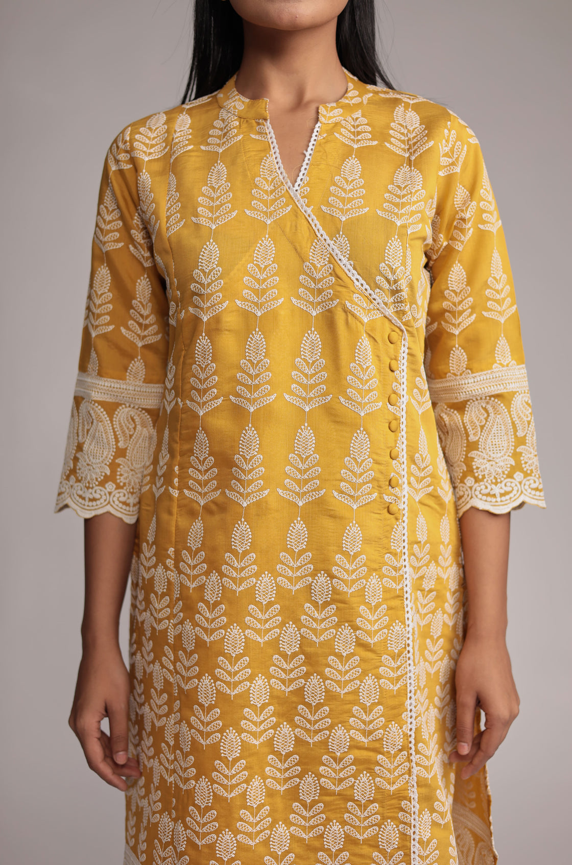 Yellow Kurta Pant Set Detailed with Allover Embroidery On Kurta