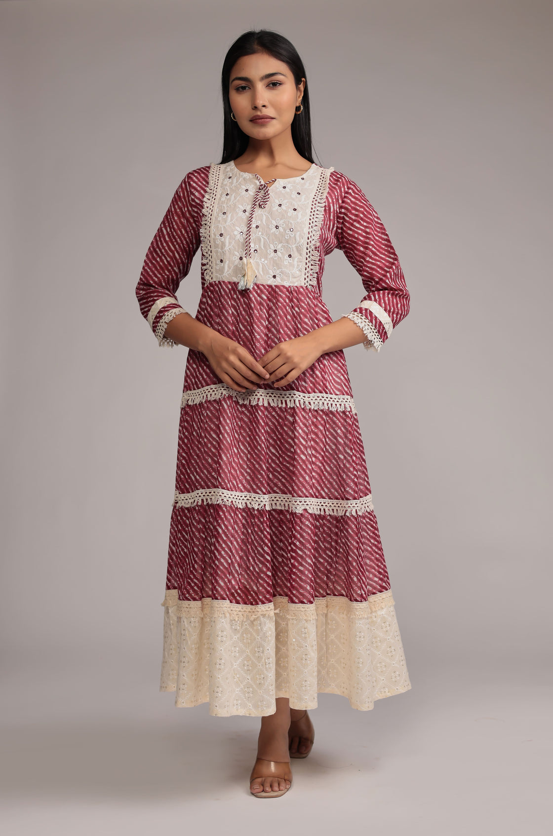 Mulmul and Schiffli Dress Detailed with Mirror Work