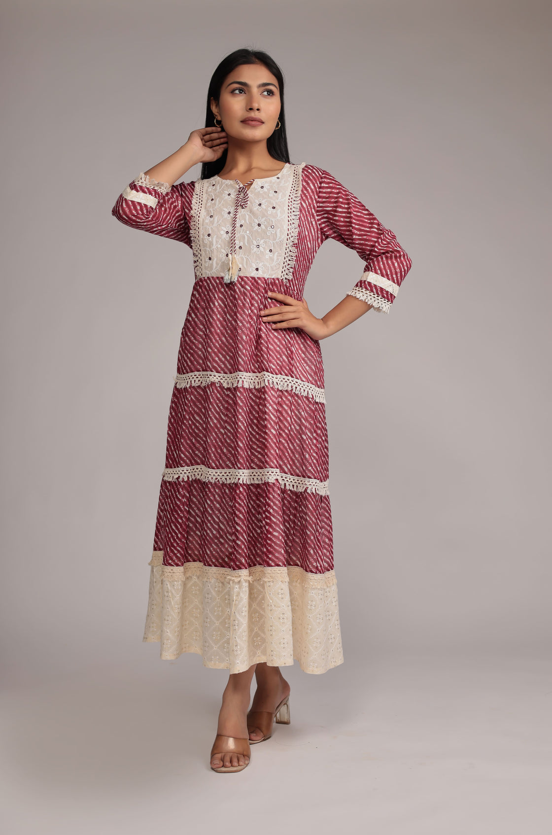Mulmul and Schiffli Dress Detailed with Mirror Work