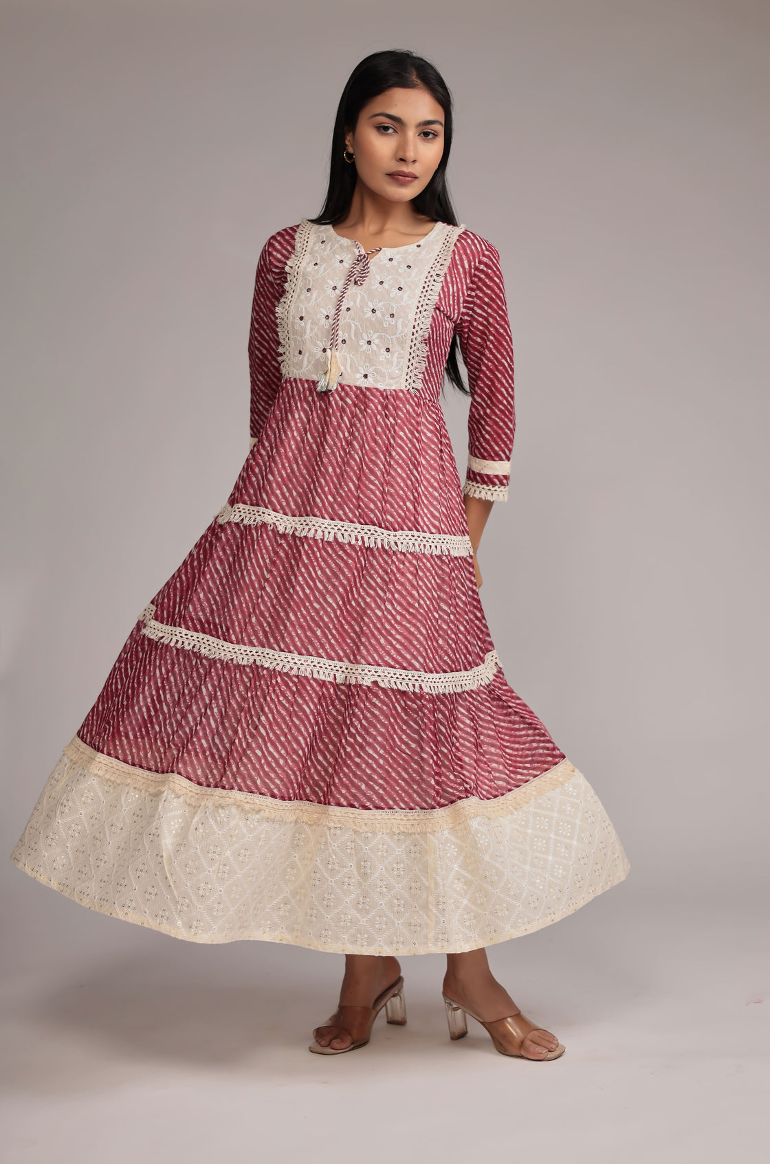 Mulmul and Schiffli Dress Detailed with Mirror Work
