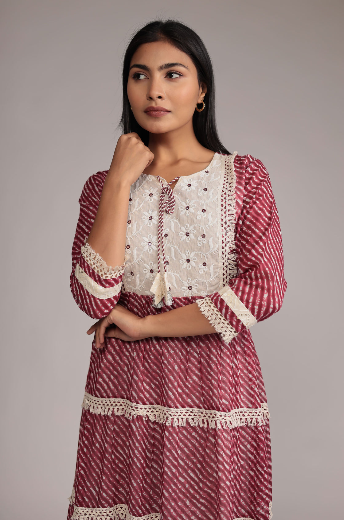 Mulmul and Schiffli Dress Detailed with Mirror Work