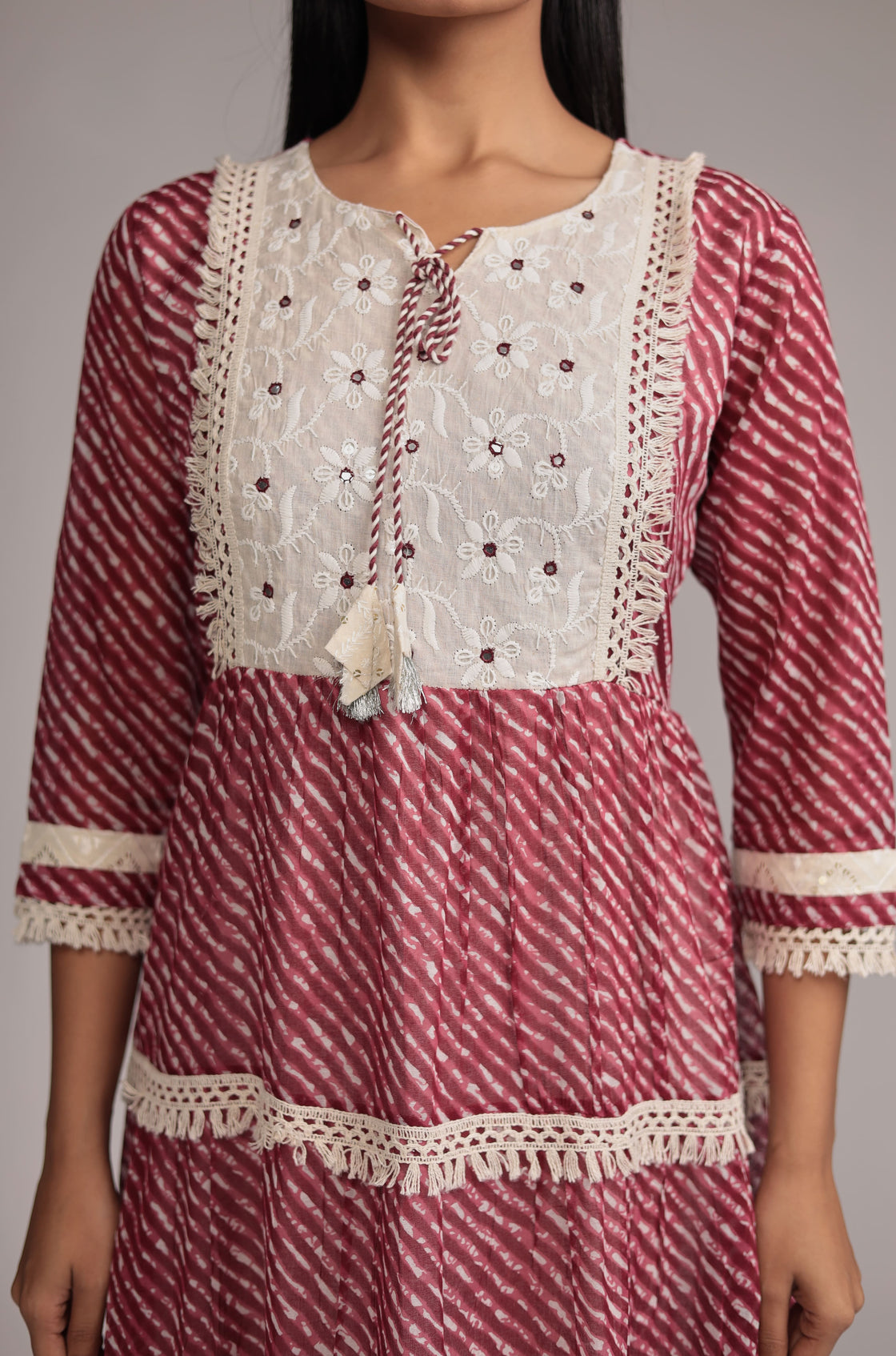 Mulmul and Schiffli Dress Detailed with Mirror Work