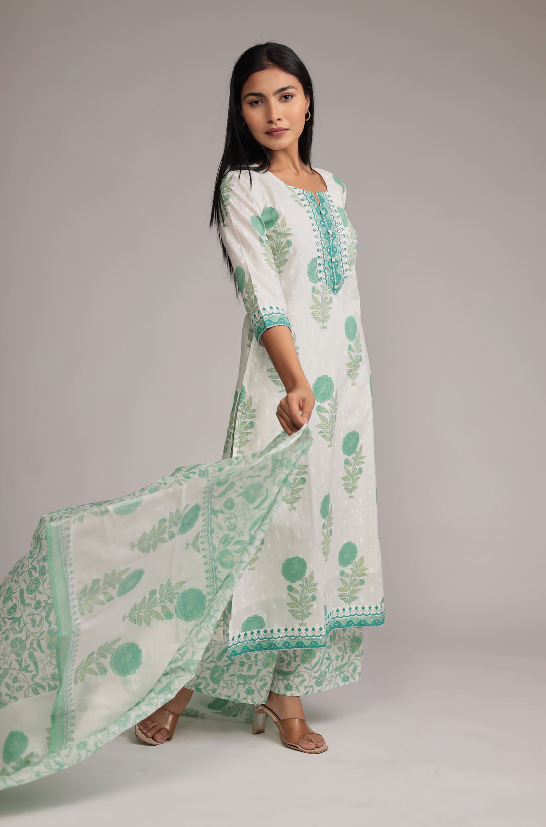 Premium Cotton Dupatta set with Hand Embroidery on Neck