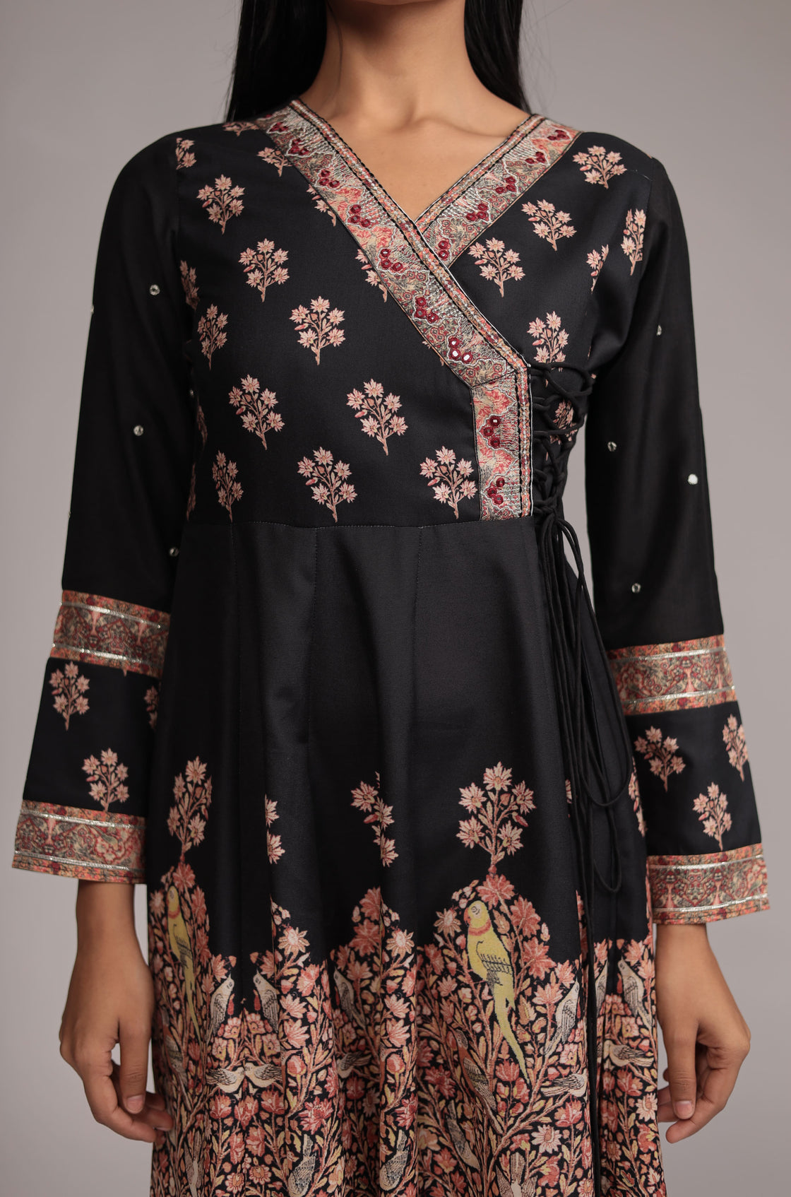 Black Fine Digital Print Anarkali Dupatta Set with Zari Embroidery Detailing