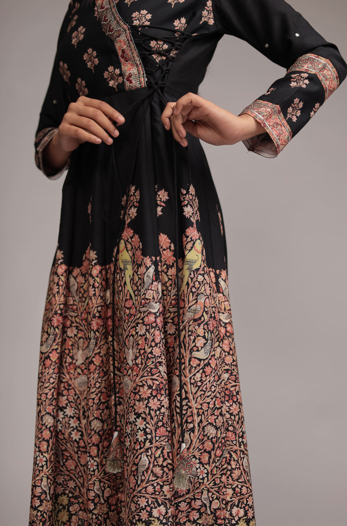 Black Fine Digital Print Anarkali Dupatta Set with Zari Embroidery Detailing