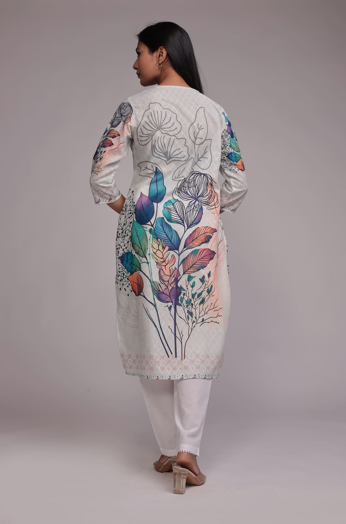 Elegant White Lapet Fine Digital Print Dupatta Set Highlighted with Gota Work