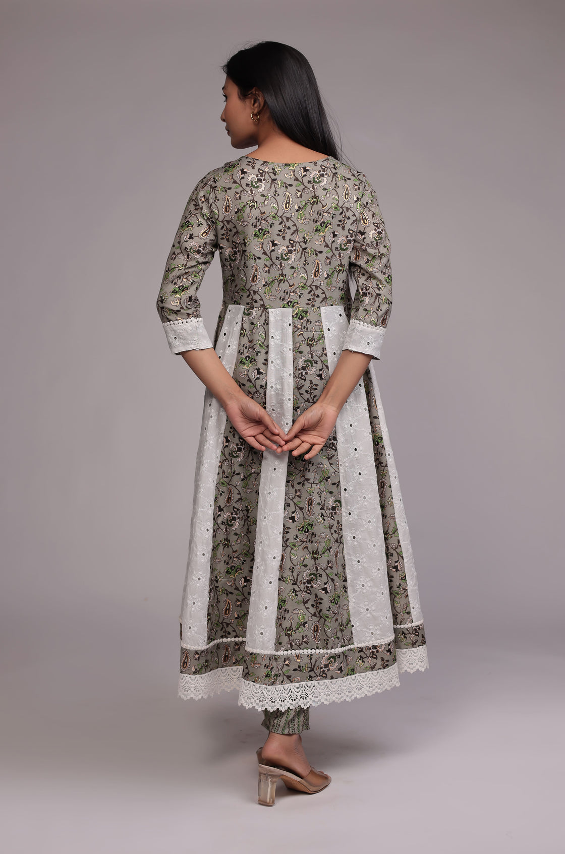 Green Schiffli Anarkali Dupatta Set Detailed with mirror work