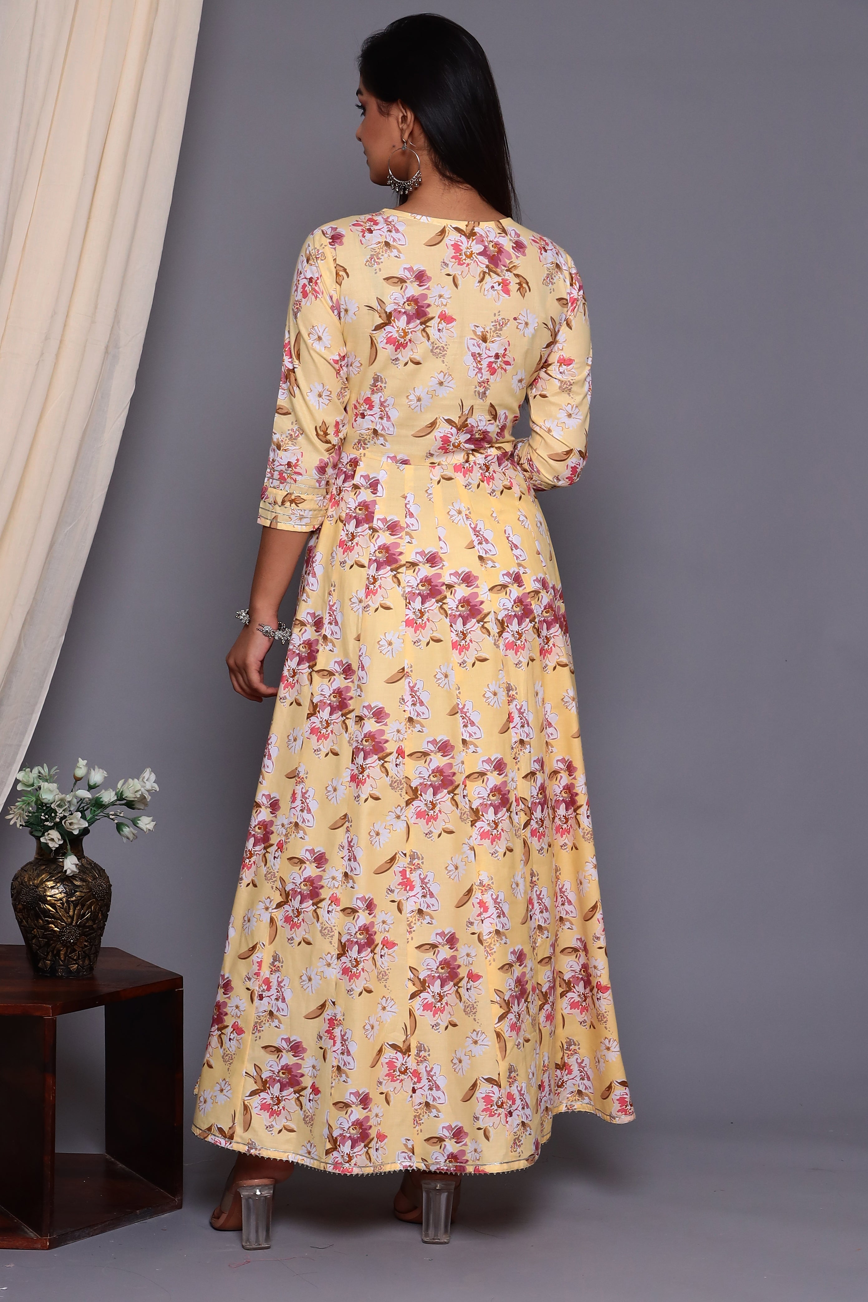 Women's Embroideried Yellow Flared Gown