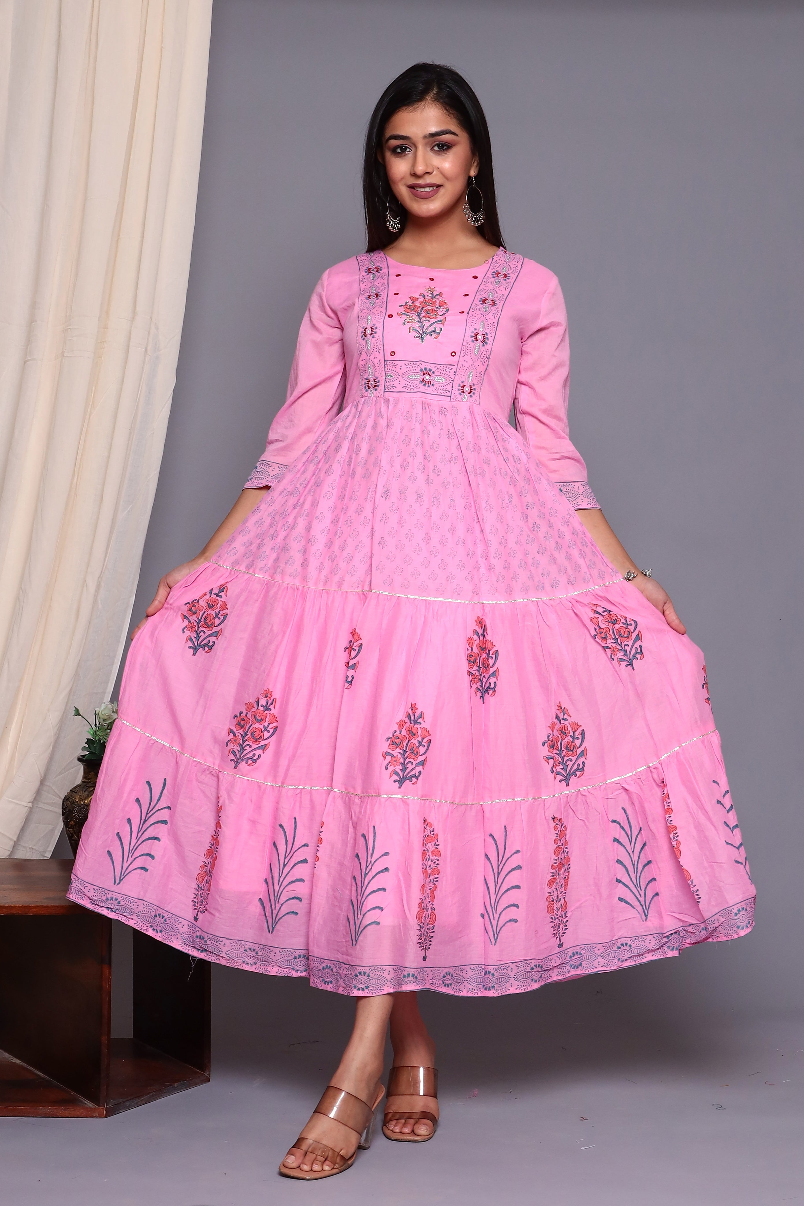 Authentic Pink Handblock Gown Dupatta