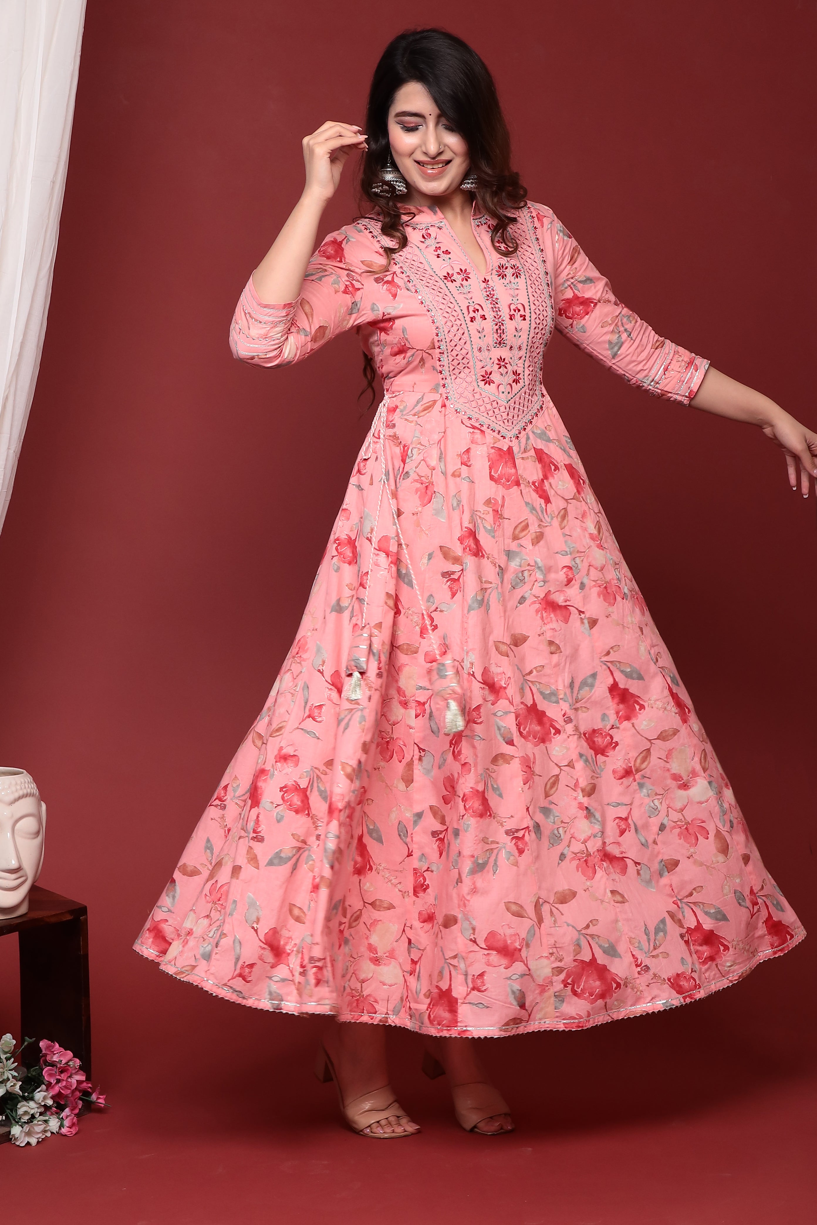 Enchanting Rose Flair: Pretty Pink Flared Gown