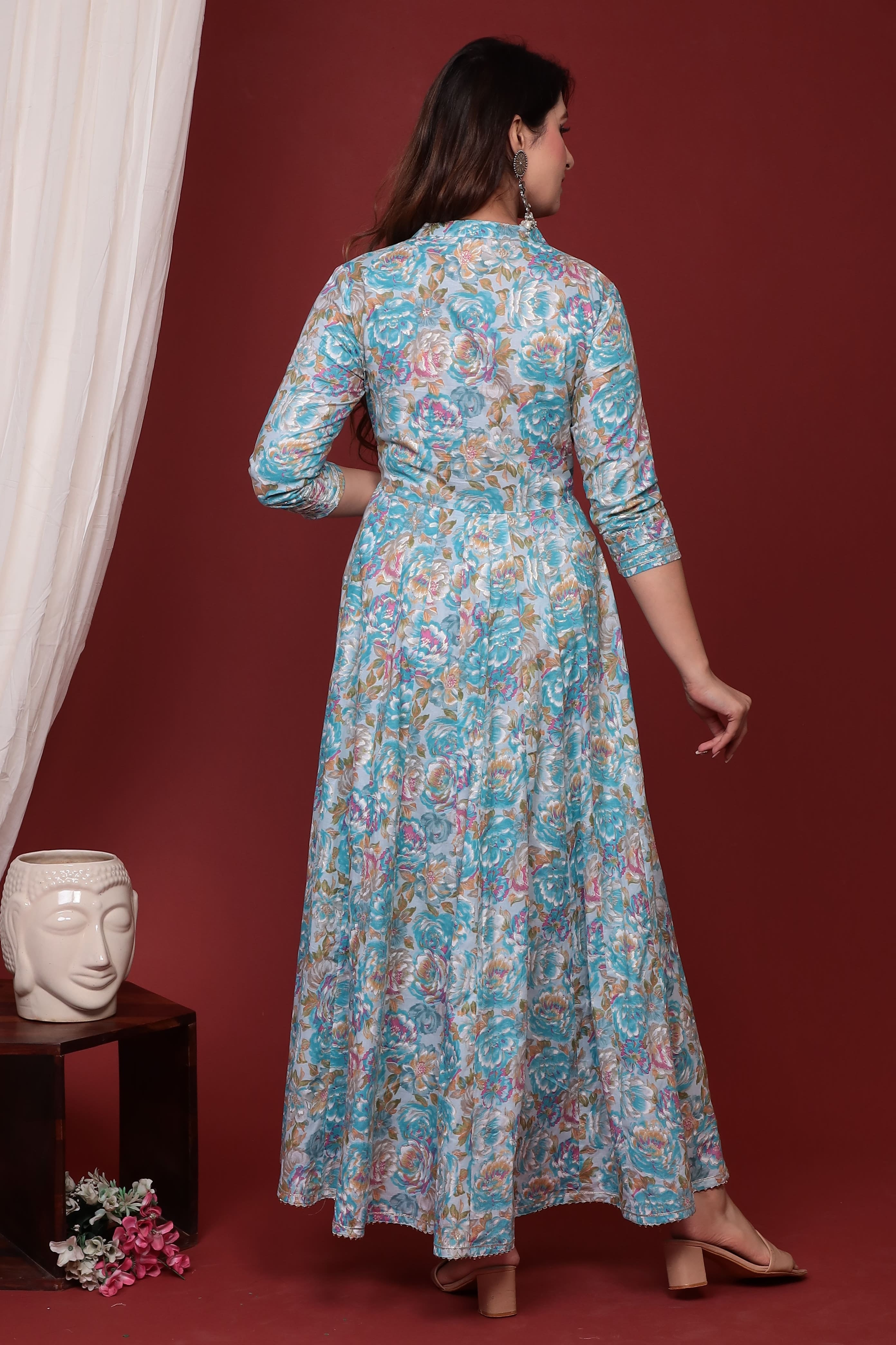Cool Blue Floral Embroidered Gown