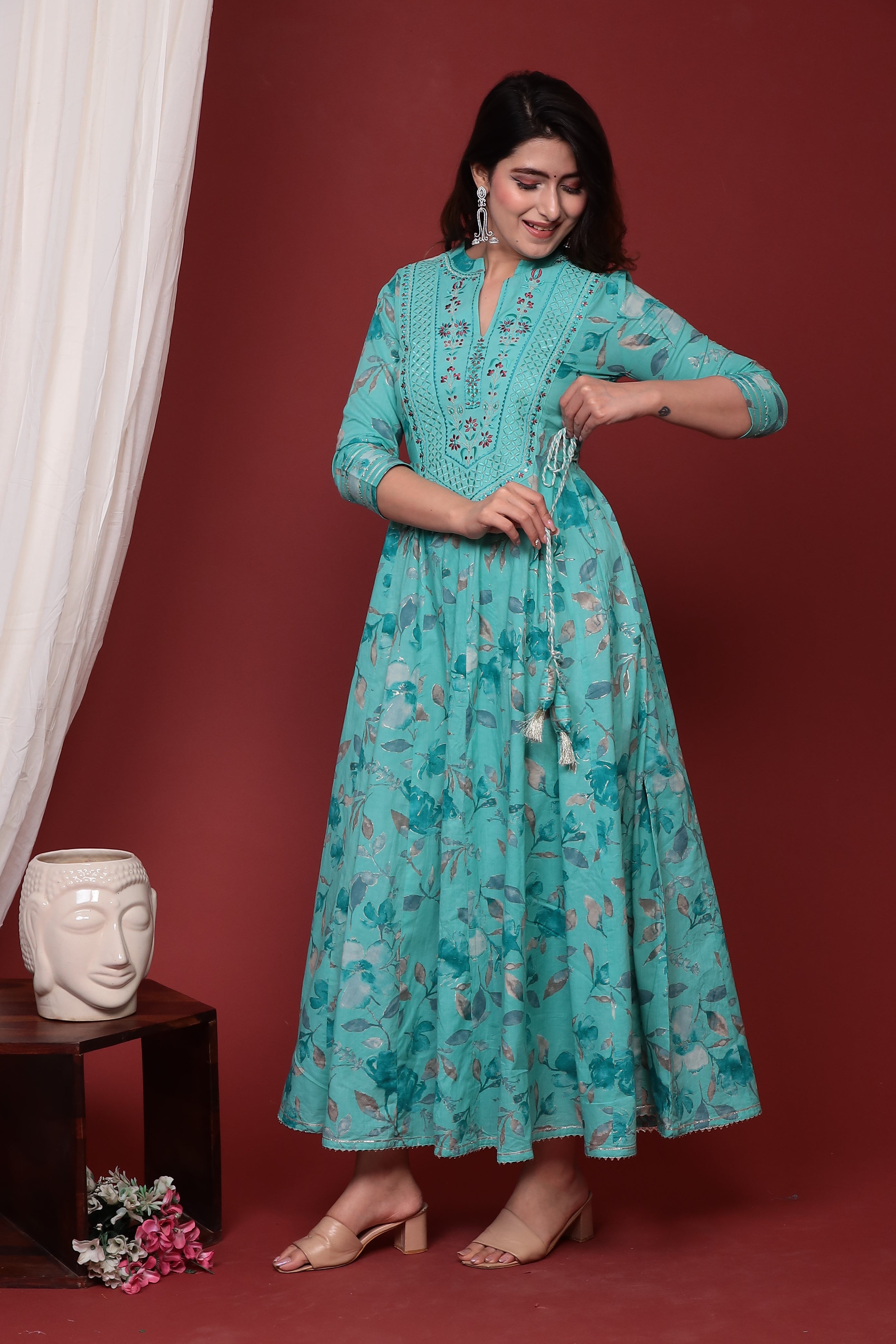 Enchanted Teal Elegance: Magestic Flared Gown