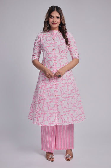 Women's Pink Princess cut Printed kurta and pant